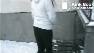 Hot girl pooping outdoor in the middle of the winter On xPee