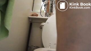 cute girl poops in a plastic food container