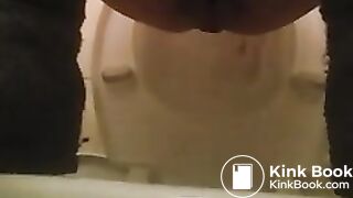 Russian Woman dumping in toilet at work