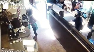 Crazy woman takes a dump then throws it at waiter