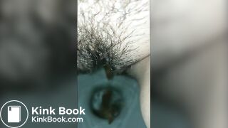 Hairy whore has a runny shit