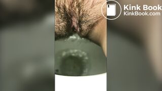 Hairy whore has a runny shit