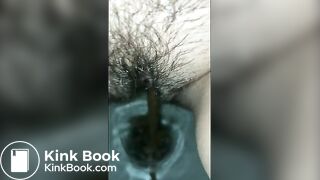 Hairy whore has a runny shit