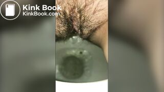 Hairy whore has a runny shit