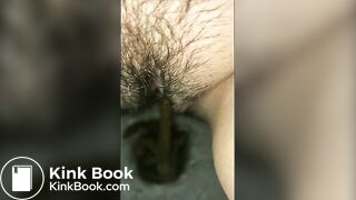Hairy whore has a runny shit