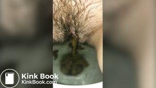 Hairy whore has a runny shit