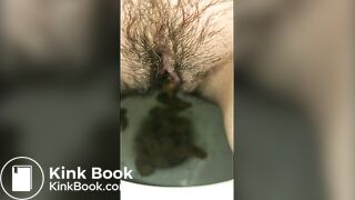 Hairy whore has a runny shit
