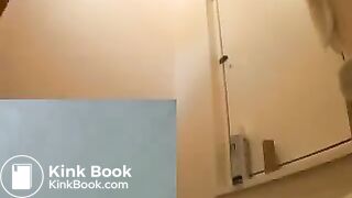 Asian girl distracted on toilet and shits everywhere