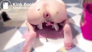 Huge anal dildo, scat and masturbation