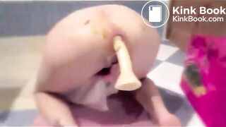 Huge anal dildo, scat and masturbation