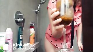 Cute girl pooping in shower