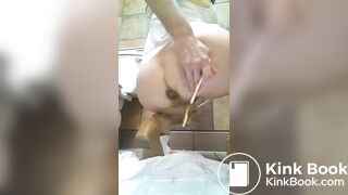 Toothbrush play and MASSIVE poo in white lingerie!