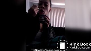 Lightskin girl pooping on the toilet