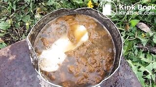 Farm Girl Cleaning herself Stomach Outdoor