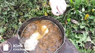 Farm Girl Cleaning herself Stomach Outdoor