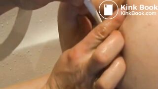 Shaved Spanish teen doing enema to herself On dirtyonline