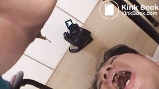 Long shit into his opened mouth