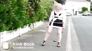 Blonde mature shitting in public