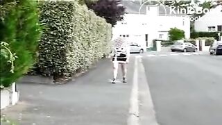 Blonde mature shitting in public