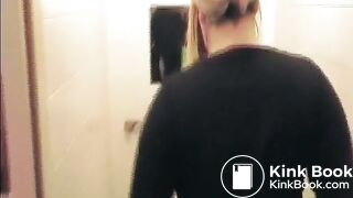 Beautiful blonde wife shitting in toilet