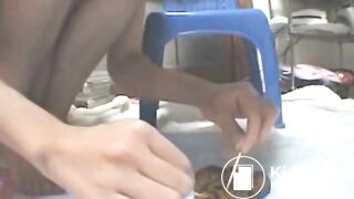 Asian Girl examins her shit