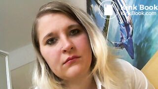 Pretty buxom blonde farts and shits