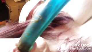 licking her dildo clean