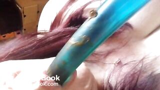 licking her dildo clean