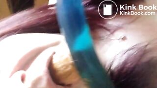 licking her dildo clean