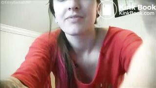 Girl poops in diaper in the morning while using laptop