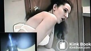 Hot babe shitting on toilet