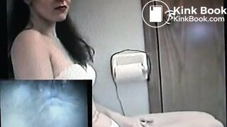 Hot babe shitting on toilet