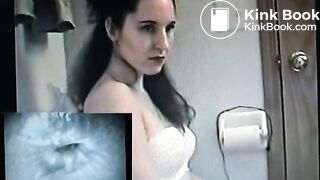 Hot babe shitting on toilet