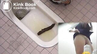 nice girl pushes a long piece of shit out of her ass