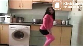 pretty brunette pooing in pantyhose