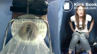 Beautiful presenter "demonstrate" how to use emergency toilet