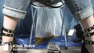 Beautiful presenter "demonstrate" how to use emergency toilet