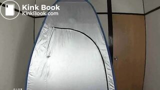 Beautiful presenter "demonstrate" how to use emergency toilet