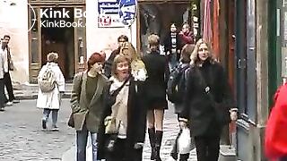 girl pooping in the pants in the street