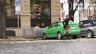 girl pooping in the pants in the street