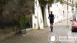 girl pooping in the pants in the street