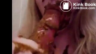 amateur teen sucking shit-covered dildo