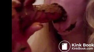 amateur teen sucking shit-covered dildo