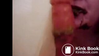 amateur teen sucking shit-covered dildo