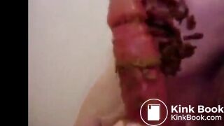amateur teen sucking shit-covered dildo
