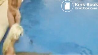 dirty bitches taking a huge dump in a swimming poo