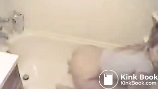 Blonde teen craps in the bathtub