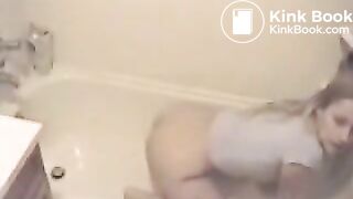 Blonde teen craps in the bathtub