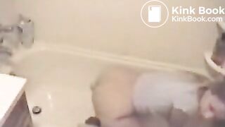 Blonde teen craps in the bathtub