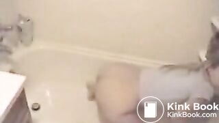 Blonde teen craps in the bathtub